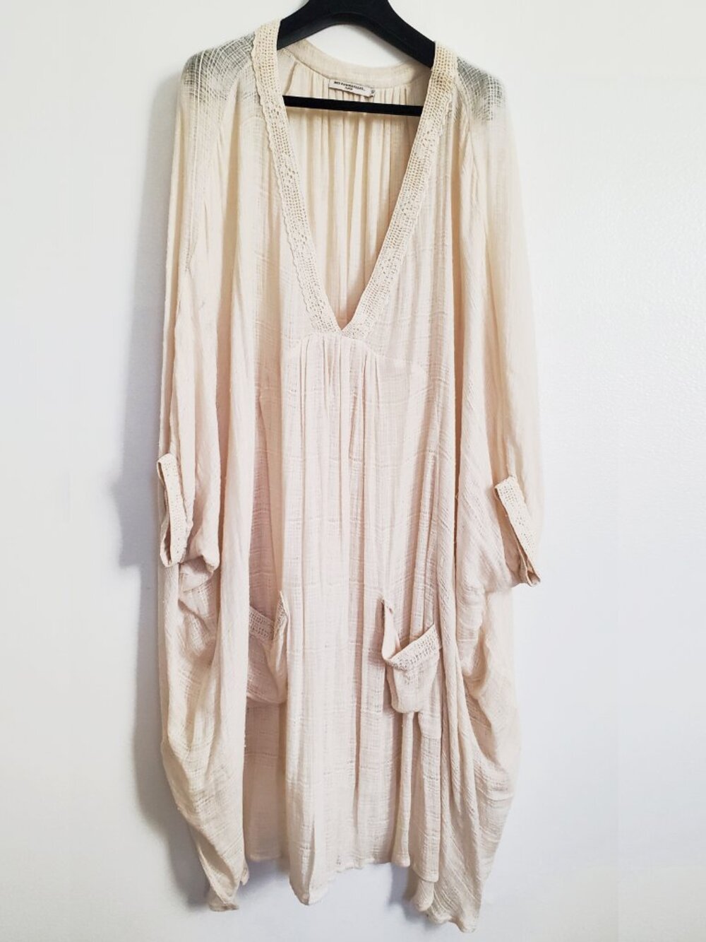 Mes Demoiselles Nude Gauze Crochet Oversized Tunic Kaftan NWOT